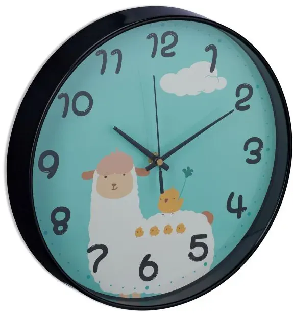 Relaxdays Wanduhr Lama für Kinder Weiß,Schwarz,Türkis