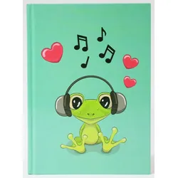 ADINA Notizbuch A5 fester Deckel dotted Fröhlicher Frosch mit Kopfhörer