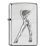 Zippo Sturmfeuerzeug - Gogo Girl, Brushed Chrome, Emblem - Nachfüllbar - Wiederverwendbar - Windfestes Design - Geschenkbox - Made in USA
