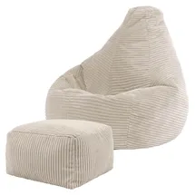 I.C.O.N. Icon Dalton Sitzsack Kinder mit Hocker, Beige, Flauschiger Cord Stoff, Sitzsack Cord mit Füllung, Bequemer Kinder Gaming Sessel, Kuschelsessel, Lese Sessel, Schlafzimmer, Kinderzimmer, Spielzimmer