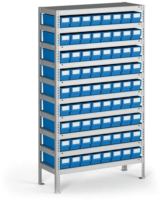 Regal mit Sichtlagerkästen ShelfBox, 1600 x 800 x 400 mm, 72x Typ B