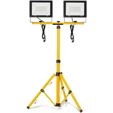 XMTECH LED Baustrahler mit Teleskop-Stativ, IP66 LED Fluter mit Stecker, robuster Arbeitsscheinwerfer für Baustelle, Garage und Außenbeleuchtung (2 * 100W Warmweiß + Stativ)