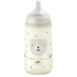 Suavinex Suavinex, Babyflasche 270 ml mit SX Pro Physiologischem Silikon-Sauger, Antikolik-Flasche mit mittlerem Fluss (M), für Milch, Säfte oder Wasser, Babys ab 3 Monaten, Wild&Free Beige