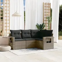 Homgoday Gartensofa-Set 4-teilig mit Kissen aus Polyrattan grau, Outdoor-Sofas für den Garten, Set für Außenbereiche, Gartenmöbel FF