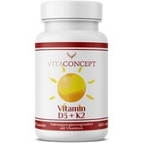 VITACONCEPT I Vitamin D3 5000 IE + Vitamin K2 100 mcg | 180 Kapseln I hochdosiert I nur eine Kapsel alle 5 Tage I Made in Germany