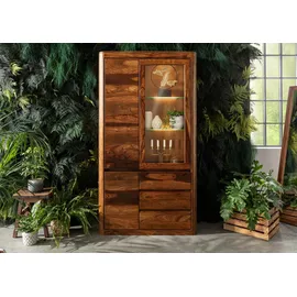 Massivmoebel24 Vitrine Sheesham 109x40x202 walnuss gewachst, Toronto 211