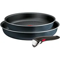 Tefal Pfannen-Set Ingenio So'Light, Pfannenset abnehmbarer Griff, Light Tech Technologie, Aluminium (Set, 3-tlg., 2x Pfannen Ø 24/28 cm, 1x abnehmbarer Griff, Made in France), stapelbar, platzsparend, einfache Reinigung, Induktion, L72391 schwarz