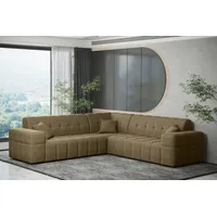 Fun Möbel Ecksofa Designersofa NANCY in Stoff Neve Hellbraun