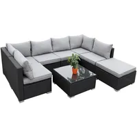 Enjoy Fit Gartenmöbel Rattan Polyrattan Lounge Sitzgruppe Garnitur aus Sessel Sofa Hocker Tisch mit Glas, Modell: Menorca