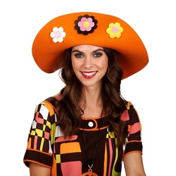 Metamorph Kostüm Hippie Hut, 70er Jahre Hut mit klassischen ‚Prilblumen‘ orange