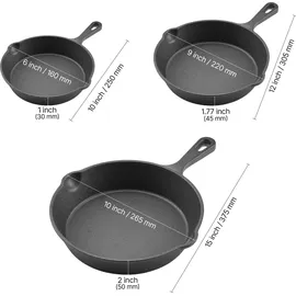 Vevor Gusseisenpfanne Pfannen-Set 3-tlg. 16 cm + 22 cm + 26,5 cm