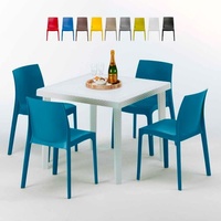 Weiß Quadratisch Tisch und 4 Stühle Farbiges Polypropylen-Außenmastenset Grand Soleil Rome Love