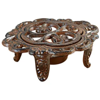 Loberon Stövchen Florian, mit schöner Ornament-Optik, Antik-Finish und nostalgischer Charme, Wärmeerhaltung für Tee, Küchenutensilien, Küchenaccessoire, Eisen, antikbraun