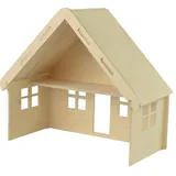 Pebaro 880/1 Holzbausatz Puppenhaus klein, 3D Puzzle, Modellbausatz, Basteln mit Holz, Holzpuzzle, Bastelset, vorgestanzte Holzplatte, inkl. Schmirgelpapier, ausbrechen, zusammenstecken, fertig, 20 x 10 x 18 cm