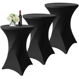 luxuskollektion 3er-Set Schwarze Stretch Stehtisch Hussen für Bistrotisch Ø 80-85 cm