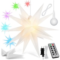 KESSER KESSER® Leuchtstern 3D, LED Weihnachtsstern mit Timer für innen und außen, Adventsstern Beleuchtet hängend Stern + Warmweiß Licht