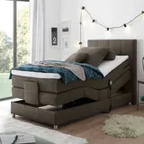 Lomadox Boxspringbett Jugendbett in 120x200 cm MANAUS-09, in der Farbe stone, Visco-Topper, elektrisch verstellbar - Grau