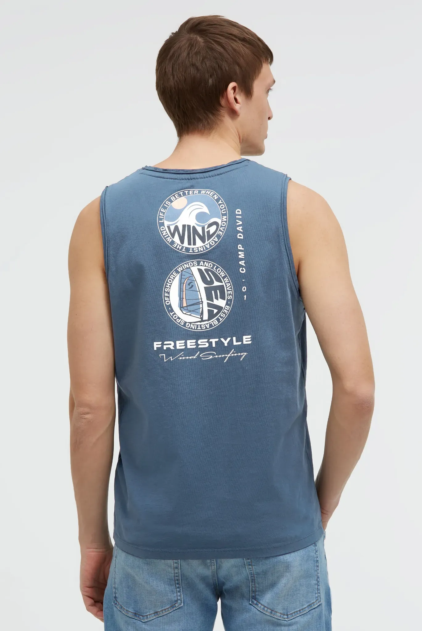 Tanktop CAMP DAVID, Herren, Gr. L, harbour blau, Single Jersey, Material: 100% Baumwolle, bedruckt, regular fit normal, Rundhals, Tops Tanktop, aus Baumwolle
