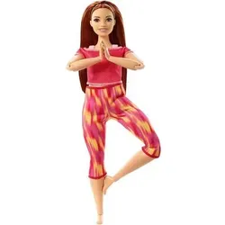 MATTEL GXF07 Barbie Made to Move Puppe (rothaarig) im roten Yoga Outfit