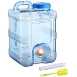 RUYI 10L Wasserkanister mit Hahn und Schraubdeckel, Camping Wasserkanister BPA-frei Trinkwasserkanister, Tragbarer Wassertank mit Griff für Wohnwagen Picknick Wandern, Transparent Blau