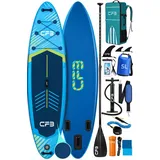 CFB SUP-Board Set 320x84x15 cm, Bis zu 160 kg, extra breites iSUP, aufblasbares Stand Up Paddle Board, (großes EVA-Deckpad, SUP Komplett-Set, 12 tlg., mit Paddel, Pumpe, Rucksack, Drybag, Handyhülle & Schultergurt), Surfboard, Paddelboard mit 3-Finnen-System für Anfänger und Erwachsene blau