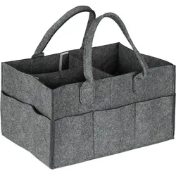 Relaxdays Baby Windel Caddy, 11 Fächer, entnehmbare Trenner, tragbar, Filztasche Auto, Wickeltisch Organizer, dunkelgrau