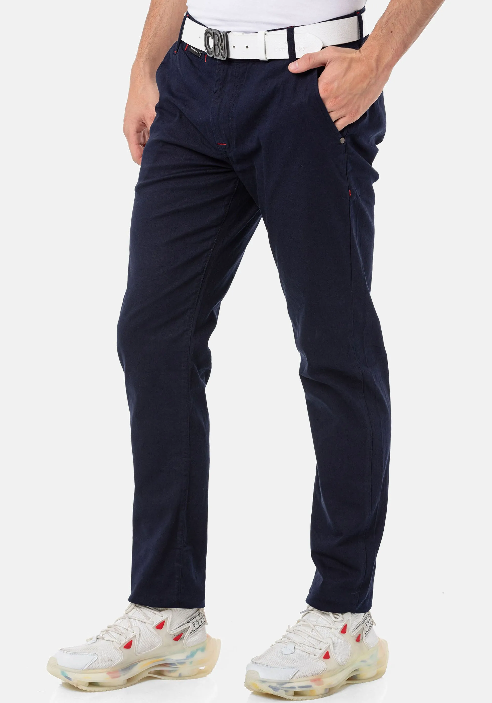 Chinohose CIPO & BAXX, Herren, Gr. 34, Länge 32, blau (navyblau), Web, Obermaterial: 97% Baumwolle, 3% Elasthan, unifarben, modisch, slim fit, Hosen