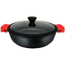Briebe Black Titanium Servierpfanne für InduktionTitan, Topf 30cm Gussaluminium PFOA-Freie Glasdeckel, Schwarz