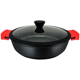 Briebe Black Titanium Servierpfanne für InduktionTitan, Topf 30cm Gussaluminium PFOA-Freie Glasdeckel, Schwarz