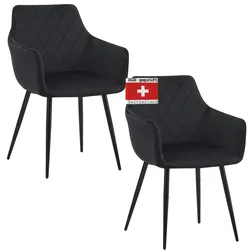 ALBATROS Esszimmerstühle 2er Set SALO, Schwarz - Modern und Stilvoll, bequemer Polsterstuhl - Eleganter Küchenstuhl, Stuhl Esszimmer oder Esstisch Stuhl im Retro-Look
