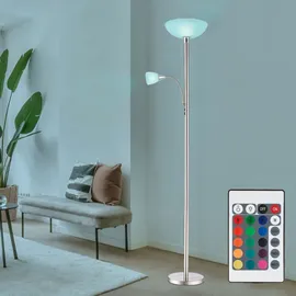 GLOBO Lighting - Stehleuchte Deckenfluter Wohnzimmerlampe Schlafzimmerleuchte Stehlampe, Metall Glas nickel Chrom, RGB LED dimmbar Fernbedienung, 1x E24 1x E27, 8,5W 806Lm 3000K warmweiß, H 178cm