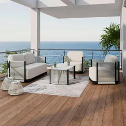 Loungegarnitur Coralie Creme Metall/Outdoorstoff +Abdeckung
