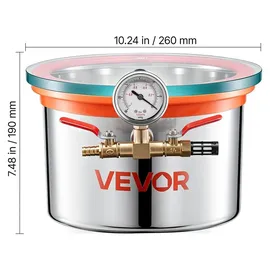 Vevor Vakuumkammer 5,7 L aus Edelstahl, Vakuum-Entgasungskammer mit Gehärtetem Glasdeckel, Schlauch und Luftfilter, für Harzguss, Holzstabilisierung sowie Silikon, Epoxidharz und Ätherische Öle