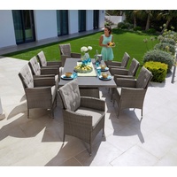 KONIFERA Garten-Essgruppe »Mailand«, Sitzmöbel-Sets grau (grau, braun) Outdoor Möbel 8 Sessel, Tisch 200x100 cm, Polyrattan.