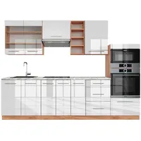 Vicco Küchenzeile Weiß Hochglanz/Goldkraft Eiche 280 cm, AP Marmor