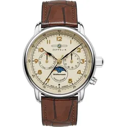 Zeppelin Herren Herrenuhr 96365 - Champagner-beiges Ziffernblatt mit goldenen Zahlen/Indices,braun,braune Naht - 40mm