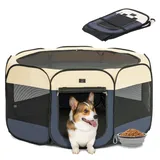 A 4 Pet Welpenauslauf Welpenlaufstall faltbar Hunde Katzen Tierlaufstall Hund für Wohnung drinnen mit Reisverschluss Oben Pop-Up Design Indoor & Outdoor, M