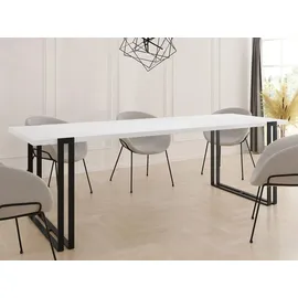 egen micha kliszczun Ausziehbarer Esstisch - Großer Tisch im Loft-Stil mit Schwarze Metallbeinen 140 bis 240 cm - Industrietisch für das Wohnzimmer - Spacesaver - Wei... - Weiß