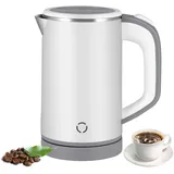 Towwoo 800ML Reisewasserkocher Klein, 600W 5 Minuten Schnelles Kochen Mini Edelstahl Wasserkocher, Überhitzungsschutz Leise Reise Mini Wasserkocher Elektrischer Kettle für Tee Kaffee Babymilch (Weiß)