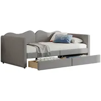 HAUSS SPOLE Schlafsofa 90x200 cm, Sofabett mit 2 Schubladen, Bettrahmen Teddybärstoff, Grau grau