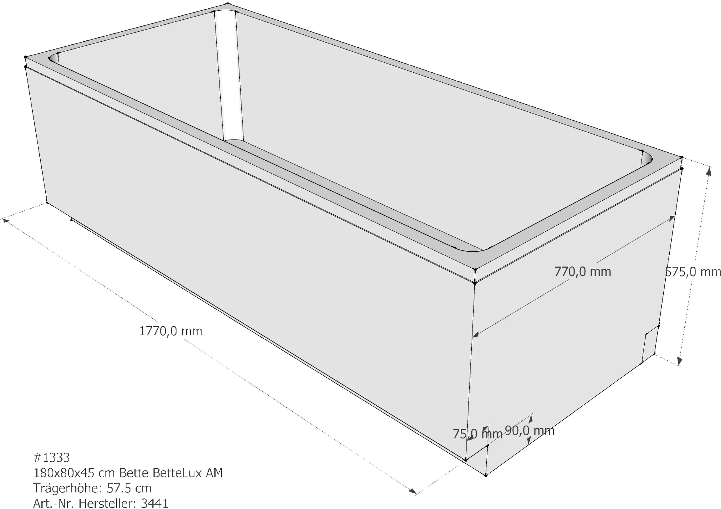 Wannenträger Bette BetteLux 180x80x45 cm AM400