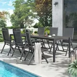 Kettler Basic Plus Gartenmöbel-Set 7-tlg+Tisch 160/267x91 Dunkelgrau