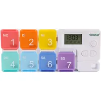 EDOSO Mini Tablettenbox für 7 Tage mit 7 Behältern und Alarm | Medikamentenbox Pillendose 1 Woche mit Timer und Wecker für Erinnerung | Deutsche Beschreibung | Farbige Tablettenbehälter