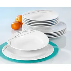 Tafelservice SELTMANN WEIDEN "Teller Set, Geschirr-Set Trio Highline", schwarz (weiß, schwarz, grau), 12 tlg., Porzellan, Geschirr-Sets, Teller-Set, Suppenteller, Made in Germany, 12 Teile, für 6 Personen