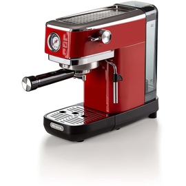 Ariete Espresso Slim Metal 1381, Kaffeemaschine mit Manometer, Kompatibel mit Kaffeepulver und ESE-Pads, 15 Bar Maximum, 1 oder 2 Tassen-Filter, Cappuccino-Düse, 1300W, Rot