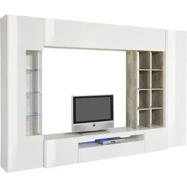 OTTO home Wohnwand OTTO HOME "New Egypt, Anbauwand, Medienwand, Wohnzimmerwand", weiß (weiß hochglanz lackiert, beton, optik matt), B:290cm H:190cm T:40cm, Glas, Holzwerkstoff, Kastenmöbel-Sets, Wohnwand, 2 Klappen,2 kleineTüren,2 große Türen,Regalaufsatz Breite