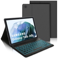IVEOPPE Samsung Galaxy Tab A8 Hülle mit Tastatur, Samsung Tab A8 Tastatur 10.5" 2022/2021, 7-Farbige Beleuchtung QWERTZ Deutsches Layout Tastatur mit Stifthalter für Galaxy Tab A8, Grau