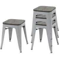 Mendler 4er-Set Hocker HWC-A73 inkl. Holz-Sitzfläche, Metallhocker Sitzhocker, Metall