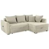 luma-home Ecksofa 15201, mit Bettkasten B236/T160/H81 cm, Liegefläche 142x202 cm, Bettfunktion, Ottomane links oder rechts, Cord Beige Grau beige|grau