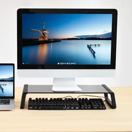 Svita Ansan Monitorständer Monitorerhöhung Schreibtisch Computertisch Glas Schwarz